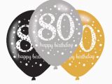 Happy 80th Birthday Decorations 6 X 80th Birthday Balloons Black Silver Gold Party