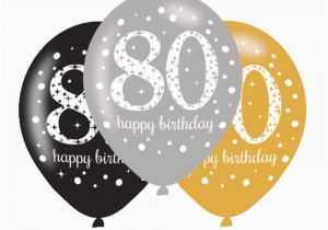 Happy 80th Birthday Decorations 6 X 80th Birthday Balloons Black Silver Gold Party