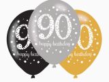 Happy 90th Birthday Decorations 6 X 90th Birthday Balloons Black Silver Gold Party