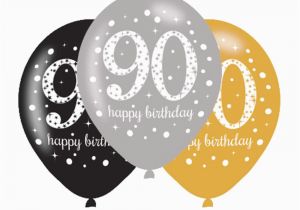 Happy 90th Birthday Decorations 6 X 90th Birthday Balloons Black Silver Gold Party