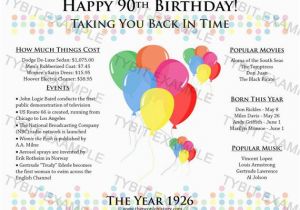 Happy 90th Birthday Quotes Happy 90th Birthday 1926 Print or Party by Takingyoubackintime