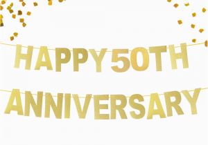 Happy Birthday Banner 50s Glitter Gold Happy 50th Anniversary Banner Wedding