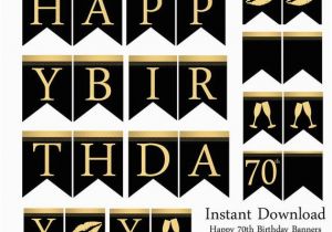 Happy Birthday Banner 70th Instant Download Happy 70th Birthday Banners Black and