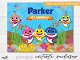 Happy Birthday Banner Baby Shark Baby Shark Backdrop Editable Pdf Printable Backdrop Baby