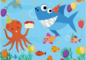 Happy Birthday Banner Baby Shark Baby Shark Under the Sea themed Birthday Backdrop Banner