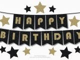 Happy Birthday Banner Black and Gold Happy Birthday Bunting Banner Printable Decoration Black and