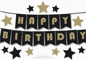 Happy Birthday Banner Black and Gold Happy Birthday Bunting Banner Printable Decoration Black and