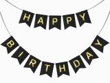 Happy Birthday Banner Black and Gold Happy Birthday Swallowtail Bunting Banner for Party