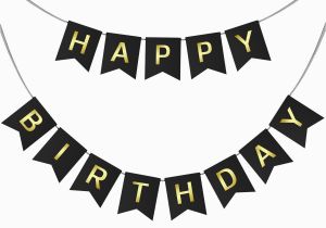 Happy Birthday Banner Black and Gold Happy Birthday Swallowtail Bunting Banner for Party