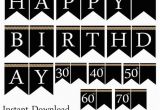 Happy Birthday Banner Black and Gold Instant Download Black Pearl Birthday Banner Printable Happy