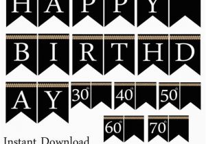 Happy Birthday Banner Black and Gold Instant Download Black Pearl Birthday Banner Printable Happy