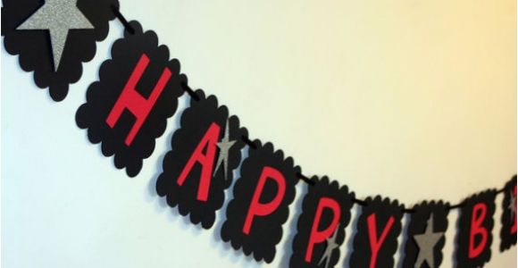 Happy Birthday Banner Black and Red Rock Star or All Star Name Happy Birthday Banner Black and