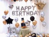 Happy Birthday Banner Black and Silver Happy Birthday Party Decoration and Banner Black Gold