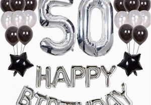 Happy Birthday Banner Black and Silver Mens Birthday Decorations 50th Amazon Co Uk