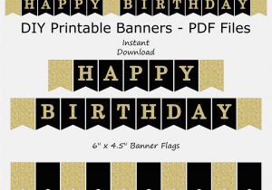 Happy Birthday Banner Black and White Printable Happy Birthday Banner Black Gold Glitter Printable
