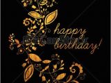 Happy Birthday Banner Black Background Gold Greeting Happy Birthday Card with Floral Element In