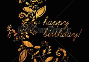 Happy Birthday Banner Black Background Gold Greeting Happy Birthday Card with Floral Element In