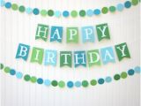 Happy Birthday Banner Blue and Green Blue Birthday Banner Etsy