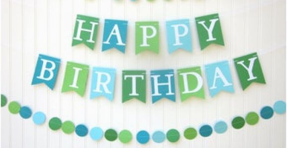 Happy Birthday Banner Blue and Green Blue Birthday Banner Etsy