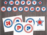 Happy Birthday Banner Blue and White Instant Download Patriotic Happy Birthday Banner Patriotic