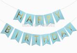 Happy Birthday Banner Blue and White New Design Happy Birthday Banner Blue with Gold Foil