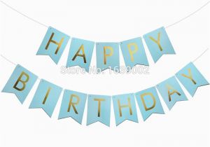 Happy Birthday Banner Blue and White New Design Happy Birthday Banner Blue with Gold Foil