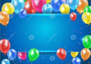 Happy Birthday Banner Blue Background Balloons On Blue Background with Banner Stock Vector