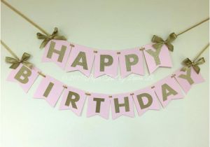 Happy Birthday Banner Blue Gold Pink and Gold Happy Birthday Banner First Birthday