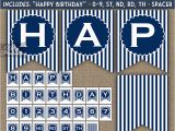 Happy Birthday Banner Blue Printable Happy Birthday Banner Navy Blue White Stripe Nifty