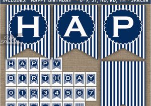 Happy Birthday Banner Blue Printable Happy Birthday Banner Navy Blue White Stripe Nifty
