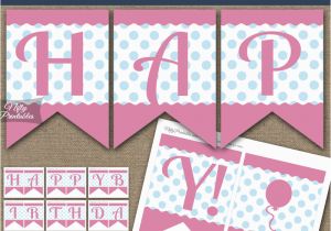 Happy Birthday Banner Blue Printable Printable Happy Birthday Banner Pink Blue Polka Dots