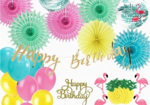 Happy Birthday Banner Cake topper Diy 26pcs Flamingo Decoration Set Balloons Pineapple Garland