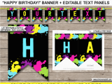 Happy Birthday Banner Clipart Editable Neon Glow Party Printables Invitations Decorations