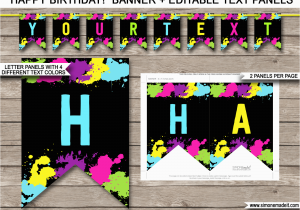 Happy Birthday Banner Clipart Editable Neon Glow Party Printables Invitations Decorations