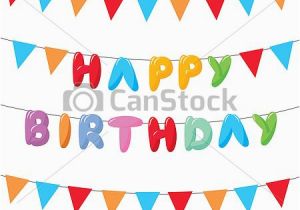 Happy Birthday Banner Drawing Vectors Illustration Of Happy Birthday with Hanging Flags