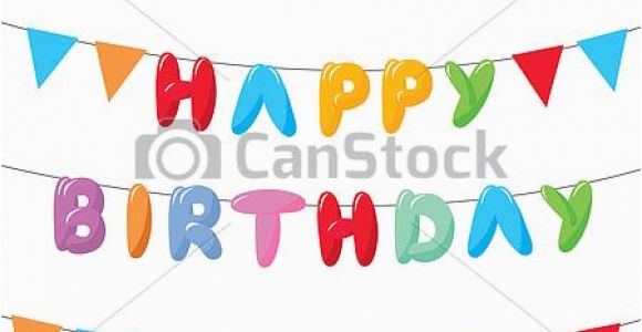 Happy Birthday Banner Drawing Vectors Illustration Of Happy Birthday with Hanging Flags