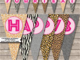 Happy Birthday Banner Editable Zoo Party Banner Template Safari Banner Pink