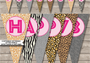Happy Birthday Banner Editable Zoo Party Banner Template Safari Banner Pink