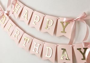 Happy Birthday Banner Gold Blush Rose Gold Happy Birthday Banner Personalized Girl