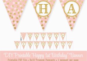 Happy Birthday Banner Gold Printable Blush Pink Gold Glitter Happy 1st Birthday 60th Printable
