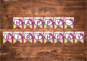 Happy Birthday Banner Hello Kitty Instant Printable Bunting Hello Kitty Happy Birthday