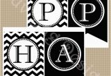 Happy Birthday Banner In Black and White Instant Download Printable Black and White Chevron by