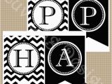 Happy Birthday Banner In Black and White Instant Download Printable Black and White Chevron by