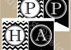 Happy Birthday Banner In Black and White Instant Download Printable Black and White Chevron by