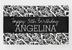 Happy Birthday Banner In Black Happy Birthday with Trendy Black and White Damask Banner