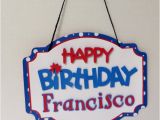 Happy Birthday Banner In Blue Red White Blue Happy Birthday Banner or Door Sign