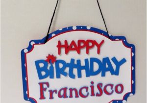 Happy Birthday Banner In Blue Red White Blue Happy Birthday Banner or Door Sign
