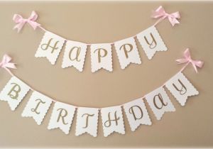 Happy Birthday Banner In Gold Happy Birthday Banner In Gold with White Shimmery Pearl Flags