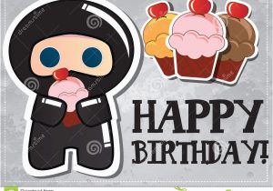 Happy Birthday Banner In Japanese Happy Birthday Card with Cute Cartoon Ninja Stock Vector