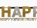 Happy Birthday Banner In Silver 30th Happy Birthday Letter Banner Black Silver Gold Party